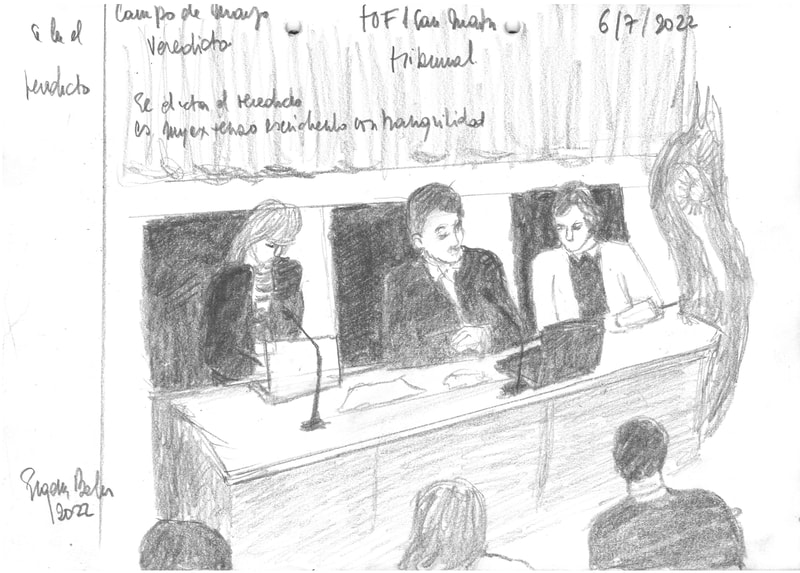 Juez Gutiérrez y juezas Mayorga y Flores leyendo el veredicto